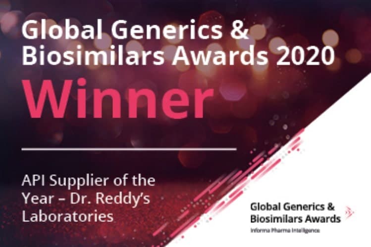 Laboratórios Dr. Reddy vencem o prêmio “Fornecedor API do Ano” na Premiação Global de Genéricos e Biossimilares 2020