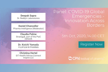 Painel de discussão no CPhI Festival de Farma Inovação através de Fronteiras: Como Farma e inovadores estão lutando contra COVID-19 e maneiras de seguir.