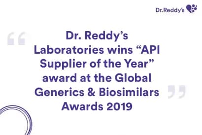 Dr. Reddy’s Laboratories wins “API Supplier of the Year” award at the Global Generics & Biosimilars Awards 2019