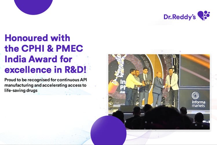 Dr. Reddy’s wins CPHI &amp; PMEC India Award for developing a continuous API manufacturing process.